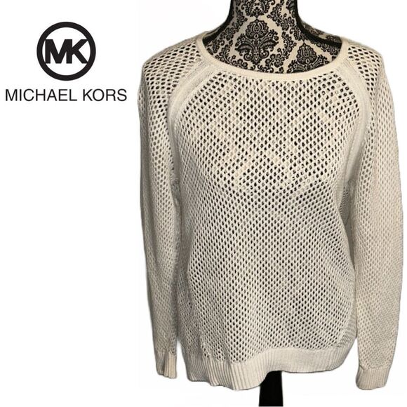 Michael Kors Women’s Mesh‎ Cream sweater with Button Detail - Size L - Picture 1 of 2